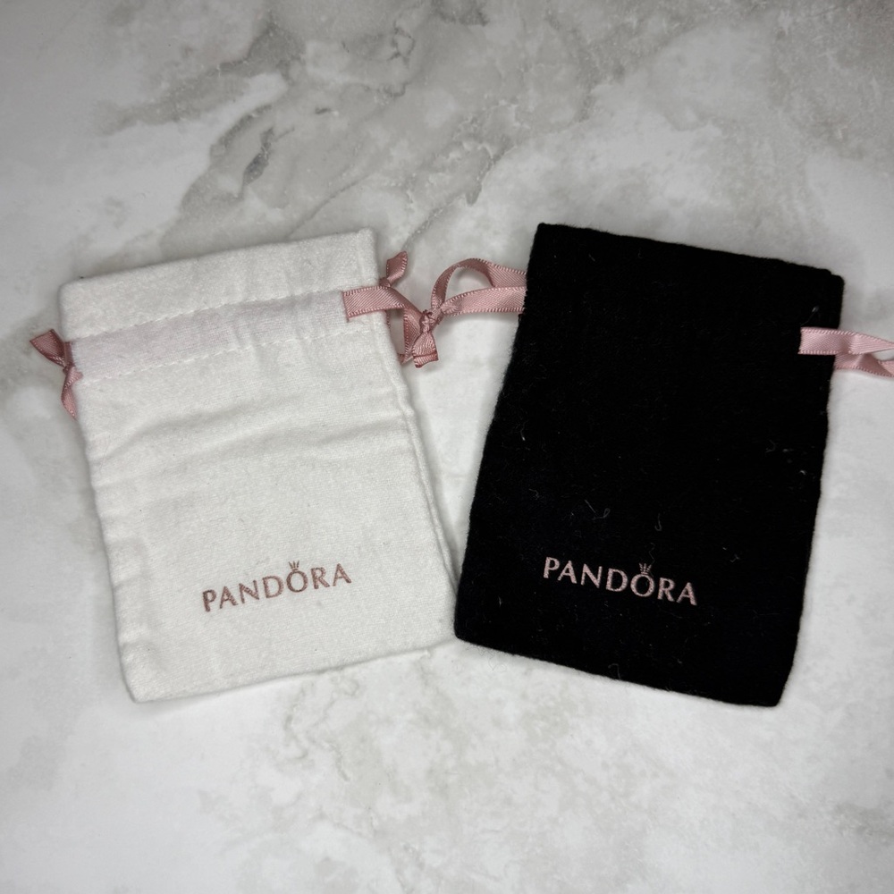 Authentic Pandora Jewelry Drawstring Pouches – Set of 2 (White & Black)